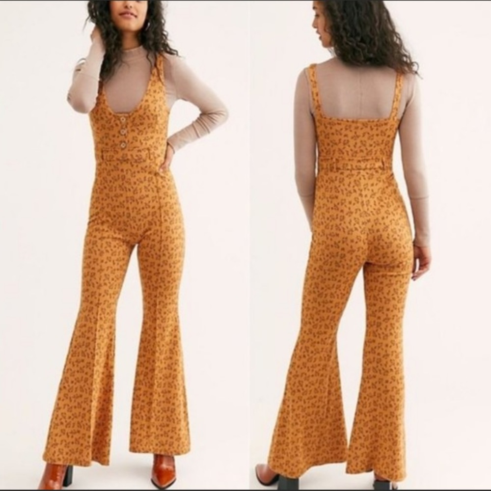 Free People Eyes On You Flare Leg Jumpsuit in Brown